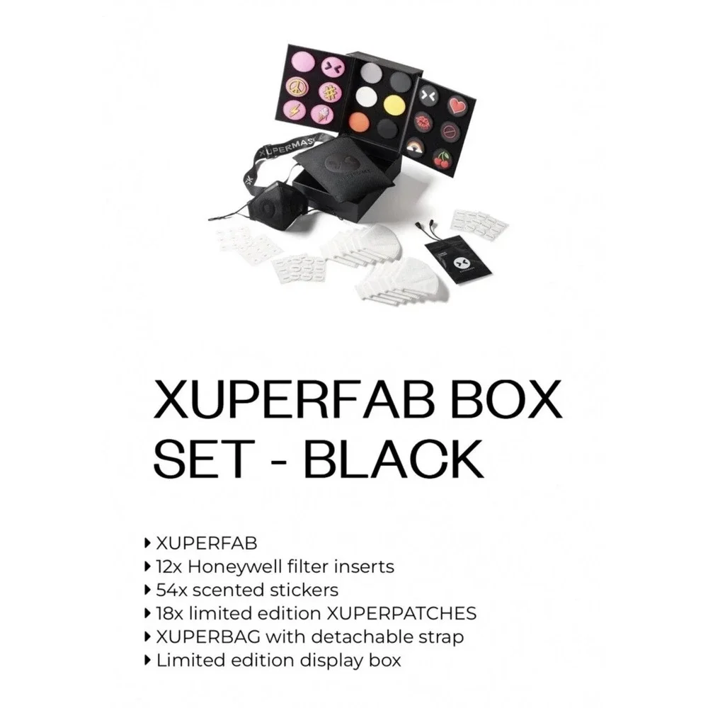 XUPERMASK XUPERFAB Box Set‎ Black Face Mask Honeywell Filters Patches Stickers